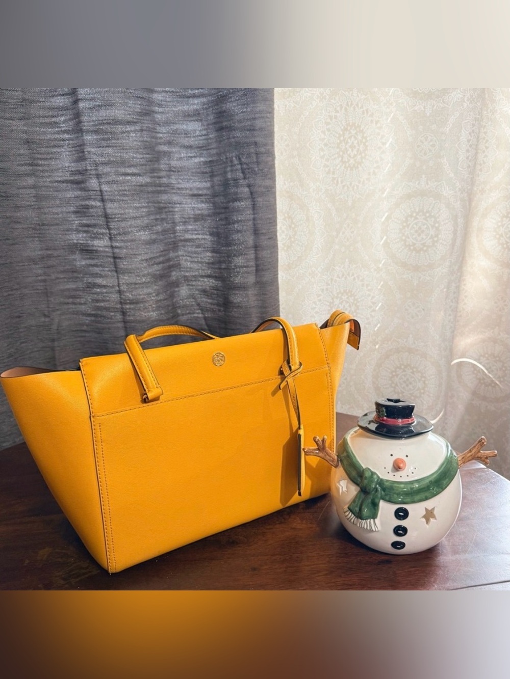 Yellow Women's Leather Tote Bag with Top Handles